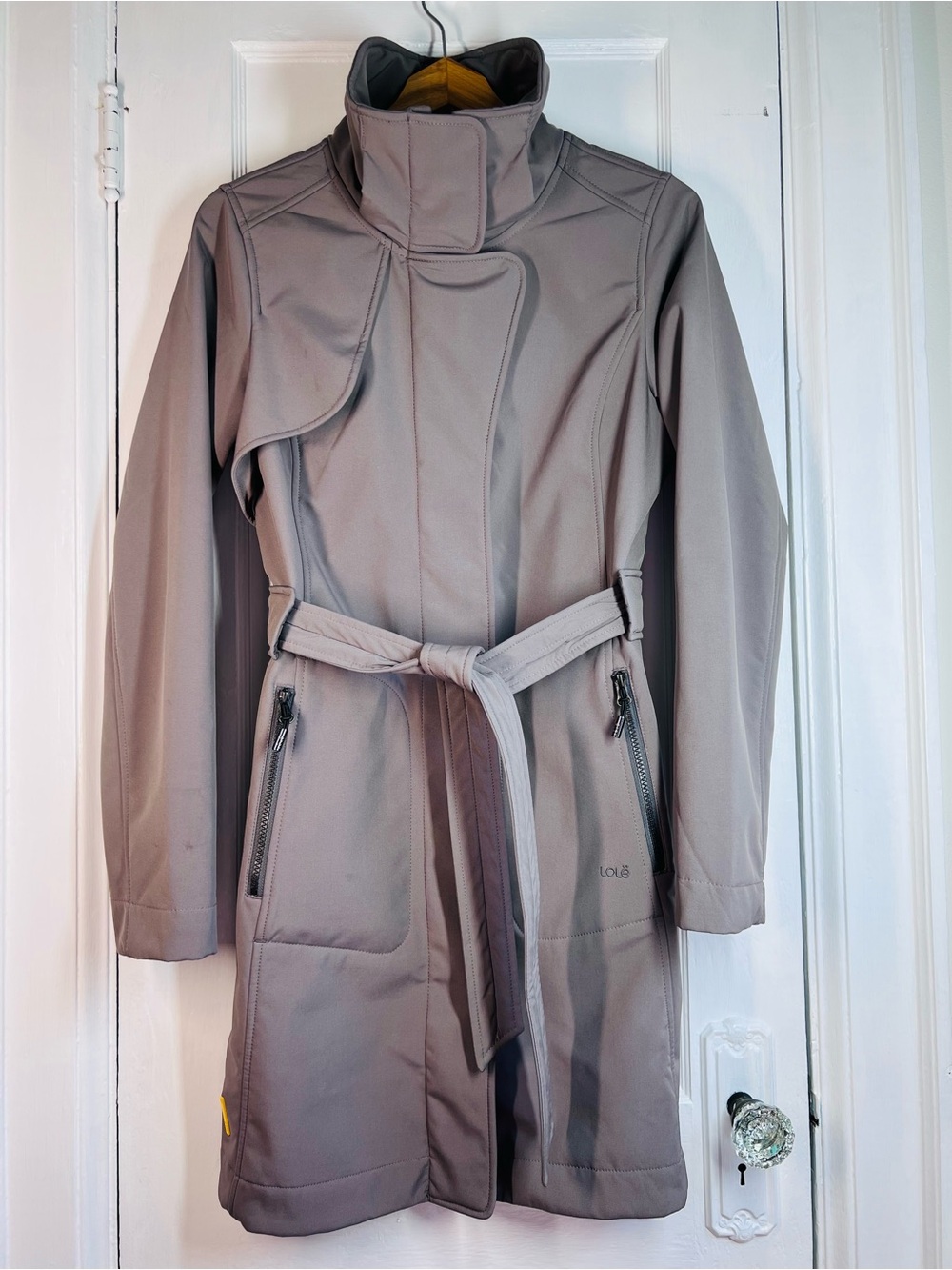Lole Grey Women's Long Belted Waterproof Trench Coat Rain Coat with Hood